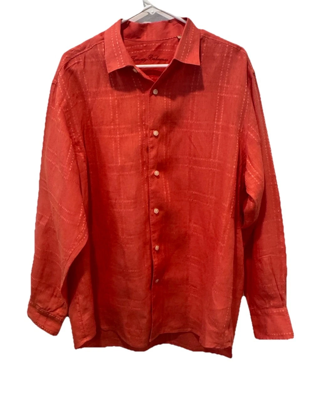 Tommy Bahama Relax Long Sleeve 100% Linen Shirt Salmon Mens Large Beachy Cruise