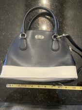 Coach Navy White Pebbled Satchel Top Handle Bag Gold Hardware Logo Plaque