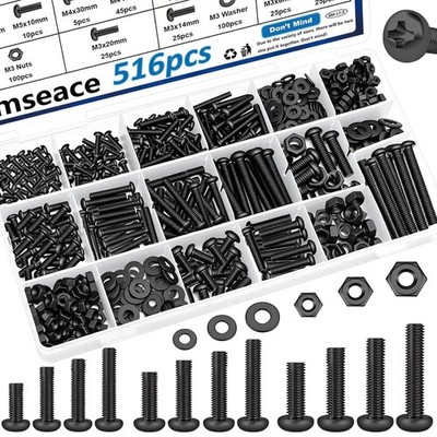 516Pcs Nuts and Bolts Assortment Kit 21-Sizes M3/M4/M5/M6 Nut Bolt Washer Assort