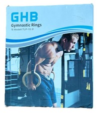 GHB Gymnastic Rings Wooden Gym Rings 1.25" Olympic Rings Adjustable Straps Pull