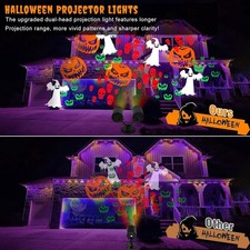 Halloween Projector Lights Outdoor, 2026 Upgraded Double Head Dynamic Rotating P