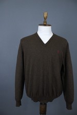 Polo Ralph Lauren Brown Merino Wool V-Neck Knit Sweater Pullover Size L