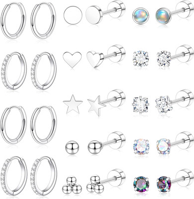 Flat Back Stud Cartilage Earrings for Women   Surgical Steel Screw Back Set
