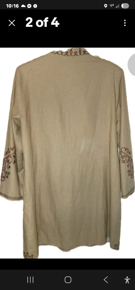 Carole Little Vintage Embroidered Brown Lined 3/4 Coat With Mandarin Collar 1X - Image 2 of 4