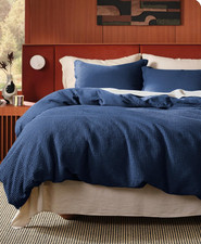 Bedsure King Duvet Cover 100 Cotton Waffle Weave Navy Blue 3pc Set GentleSoft  