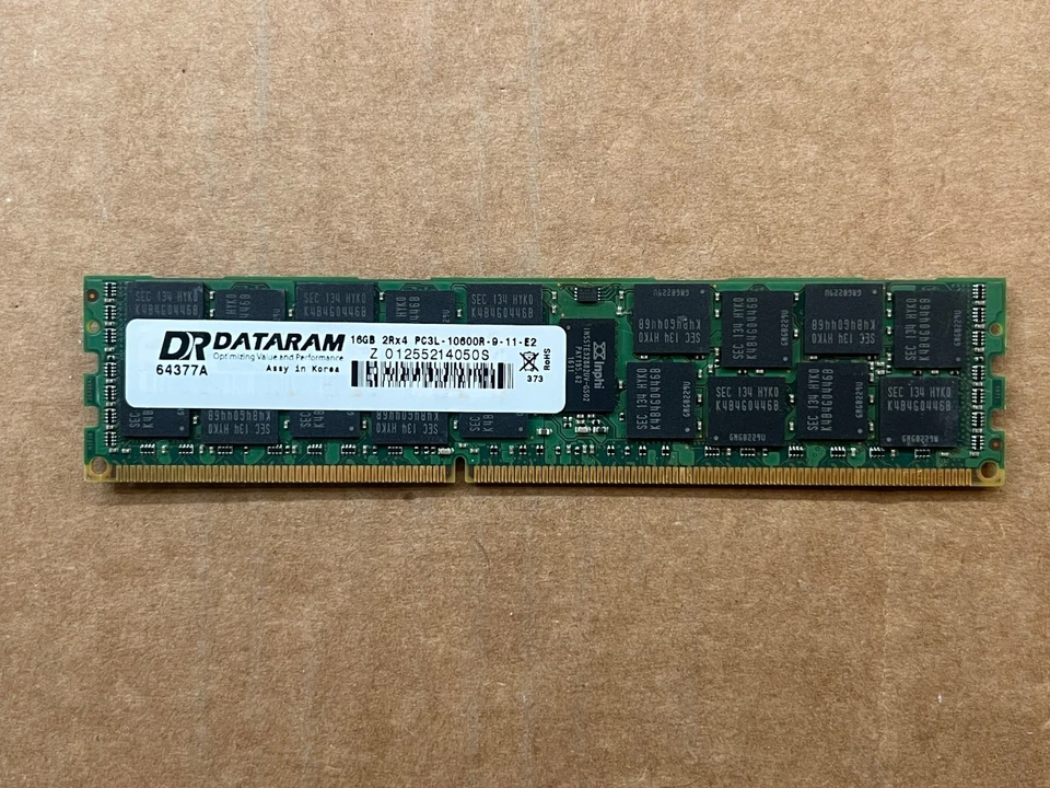 Lote de 12 Dataram 64377A 2x16GB PC3L-10600R-9-11-E2 2RX4 DDR3 RAM Foto 3 de 4