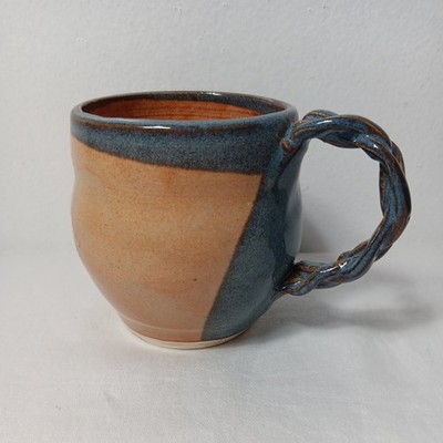 Handmade Studio Art Pottery Coffee Mug Blue Brown