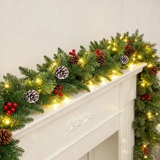 9Ft Prelit Christmas Garland Battery Operated Pine Garland with 50 LED Lights