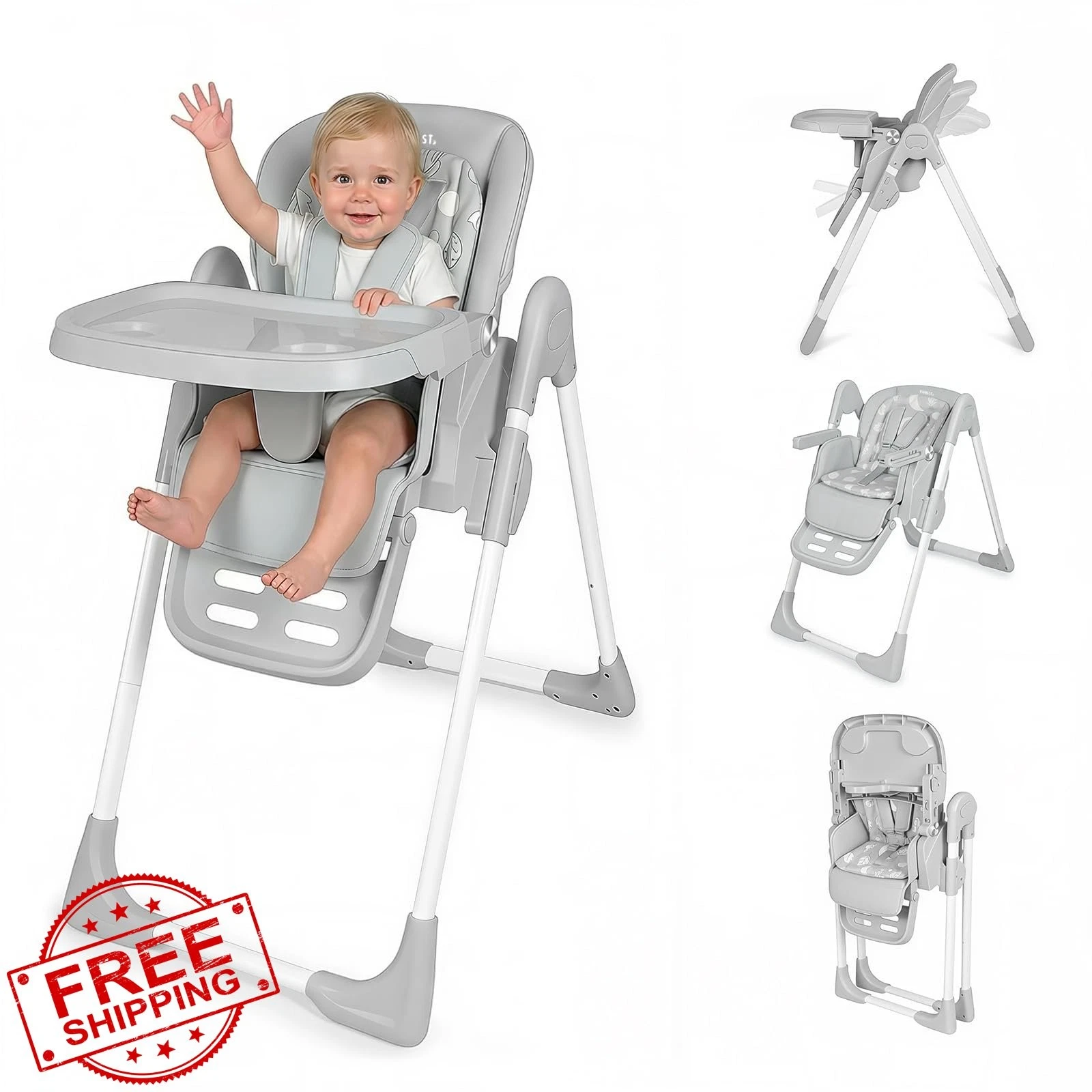 PipNest High Chair Light Gray Foldable