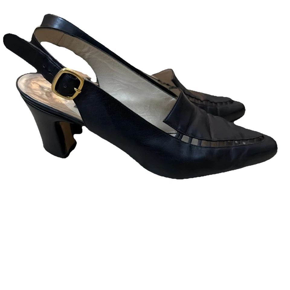 Zapatos de tacón vintage BALLY Italia cuero negro Briana con cordones recortados 10M Foto 3 de 4