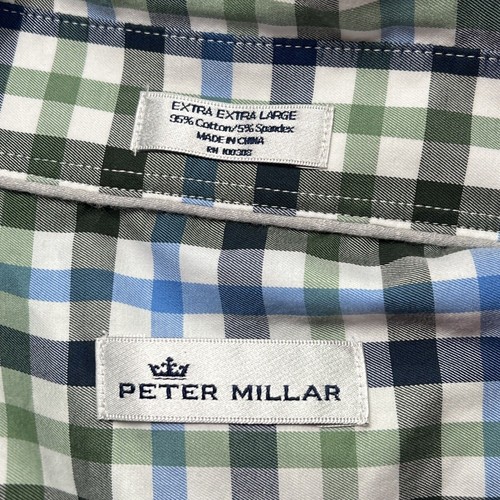PETER MILLAR Button Down Long Sleeve Cotton Check Shirt Blue Green-Men’s XXL :) - Picture 3 of 4