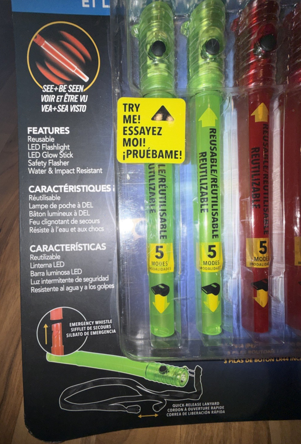 LIFE+GEAR 8pk Reusable LED Glow Stick & LED Flashlight Emergency Whistle Safety