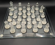 Glass Chess Set Solid Glass  Clear&Frosted Pi...
