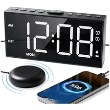 Battery Backup Alarm Clock with Vibrating Feature & USB Port for Convenience