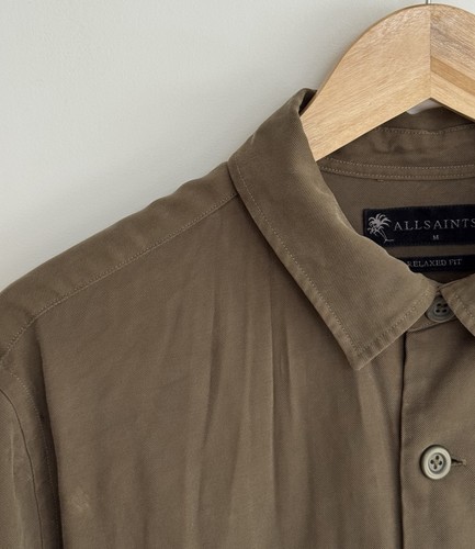 Allsaints “Brevet” Overshirt Lightweight Shacket Khaki Green Medium Relaxed - Picture 5 of 11