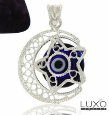 ▌Women's 925 Sterling Silver Crescent Star Eye Evil Dark Blue Pendant » P611