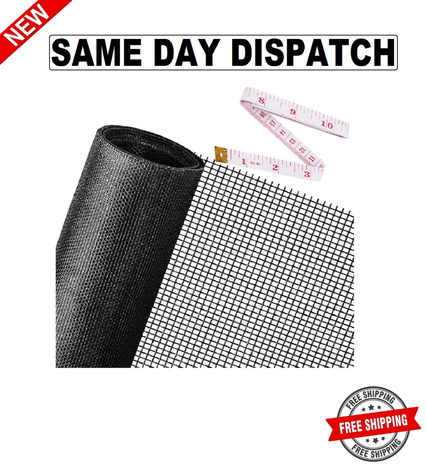 48x118 Fiberglass Screen Mesh Repair Kit for Windows & Screen Doors – New