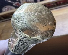 Antique Victorian Walking Cane Engraved Brass Handle  J.B. Johnson Greenville NC