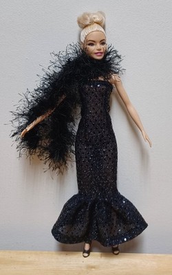 black sequin barbie dress Black Star Sequin Wedding Dress Gloves 1/6 Doll Clothes Outfits Party Gown  11.5"