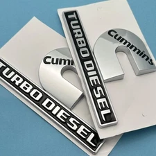 2x Fender Side Emblems For RAM 2500 3500 Cummins Turbo Diesel Badge Black Chrome