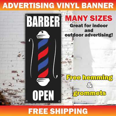 BARBER OPEN Advertising Banner Vinyl Mesh Sign shop beauty salon cut nail hair