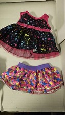 BABW Build A Bear Workshop Party Dress Black Satin With Rainbow Stars Pink Tulle