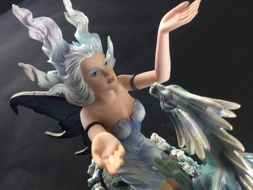 Grande Statuette figurine fée dragon bleu vague d'eau Heroic Fantasy H 28 cm - Photo 5/16