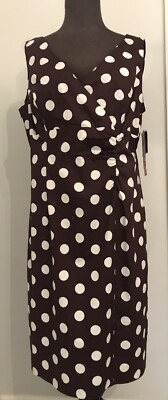 NWT R & K Originals Brown White Polka Dot Cotton Sun Dress Sleeveless Size 14