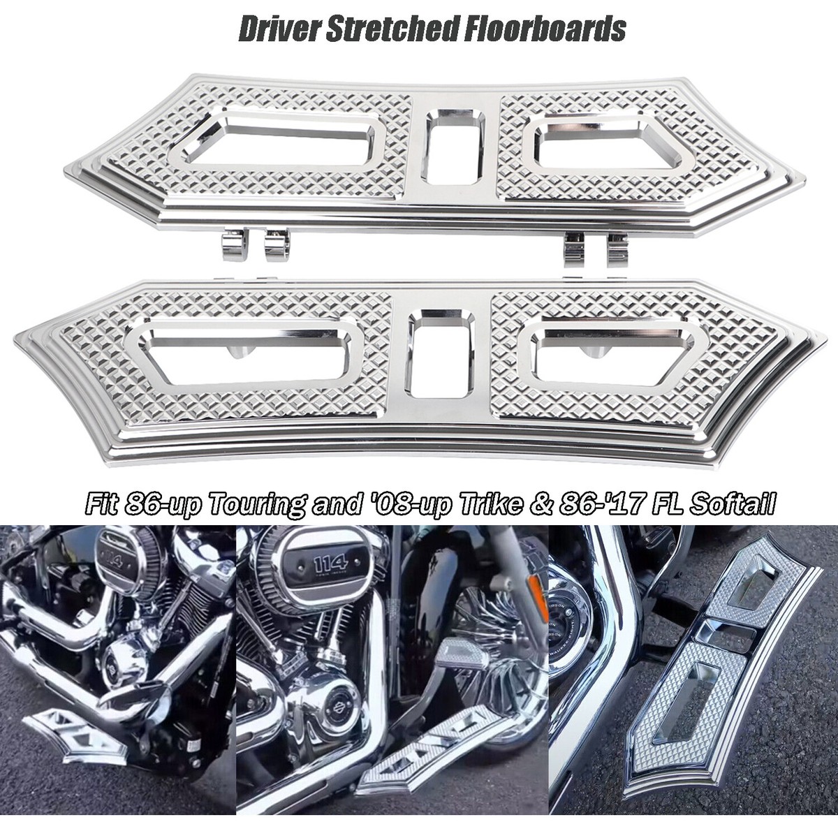 スティッチ Front Rider Footboard Inserts&Bottoms For Harley Electra