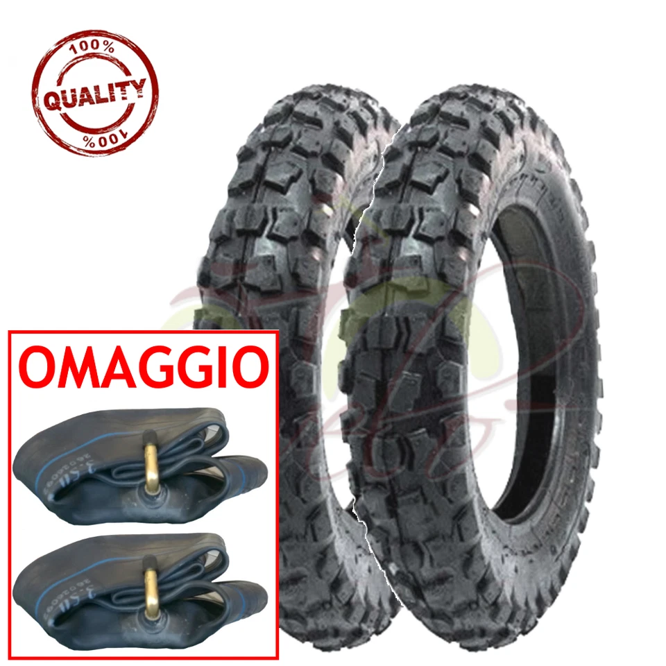 UNION 2 CAMERE D'ARIA + PNEUMATICI CROSS 100/90-10 PIAGGIO APE 50 TASSELLATO COPERTONI