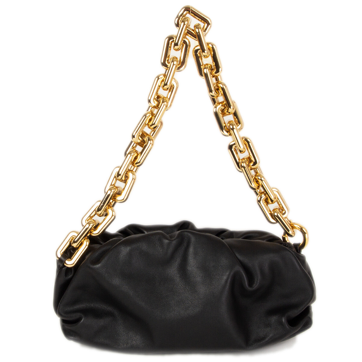 63541 auth BOTTEGA VENETA black leather CHAIN POUCH Shoulder Bag