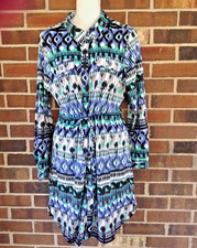 Notations Shirt Dress Stretch Point Collar Turquoise Blue Pockets NWT Ladies PM
