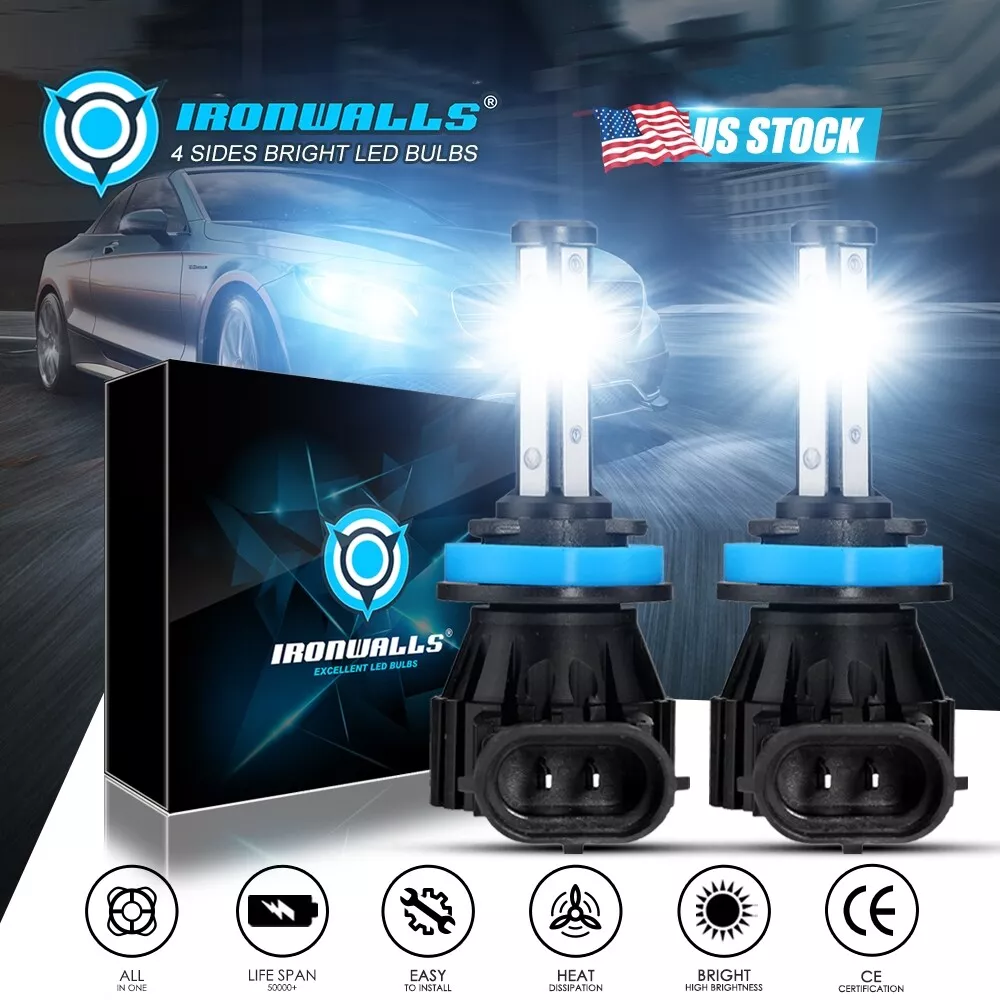 IRONWALLS H11 LED Headlight Kit Low Beam Bulbs Super Bright 360000LM 6000K  White