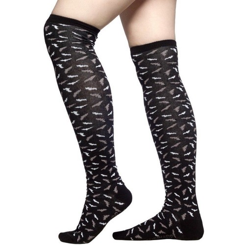 Sourpuss Black White Gray Bats Knee Thigh High Socks Goth Punk Emo
