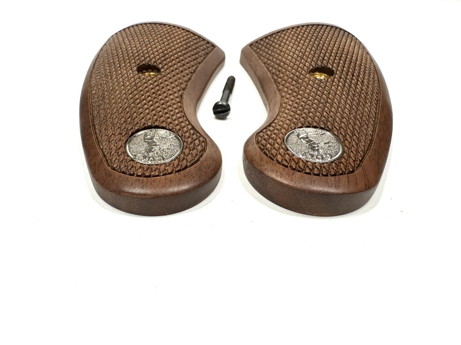 New Factory Colt Python Altamont Checkered Wood Grips W/Silver Colt Medallions