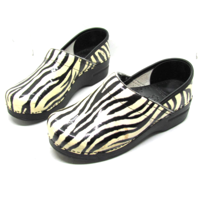 Womens Dansko Professional Patent Leather Zebra Clog Closed-Back