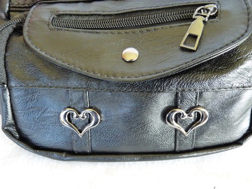 Schwarze Kunstleder Umhängetasche Schultertasche Handtasche mehrere Fächer 7 x 7 Neu ohne Etikett - Bild 7 von 17