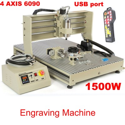 4 Axis CNC 6090 Router Engraver Machine USB 3D Milling 1500W with Controller New