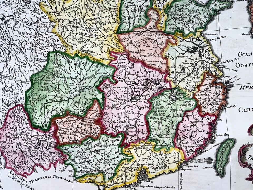 1717 Китай, Корея, Тартария, Беллин, Шлей, большая цветная карта вручную - Изображение 3 из 4