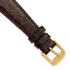 DeBeer 19mm Genuine Louisiana Alligator Flat Brown Gold-tone Buckle Watch Band