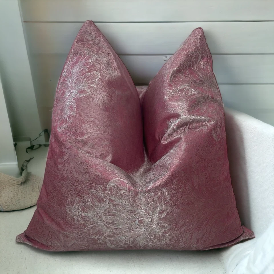 Cushion Covers Red Set of 4 Wine Damask 18x18" 45X45 Cm Floral Thick Fabric Zip - Image 4 of 4