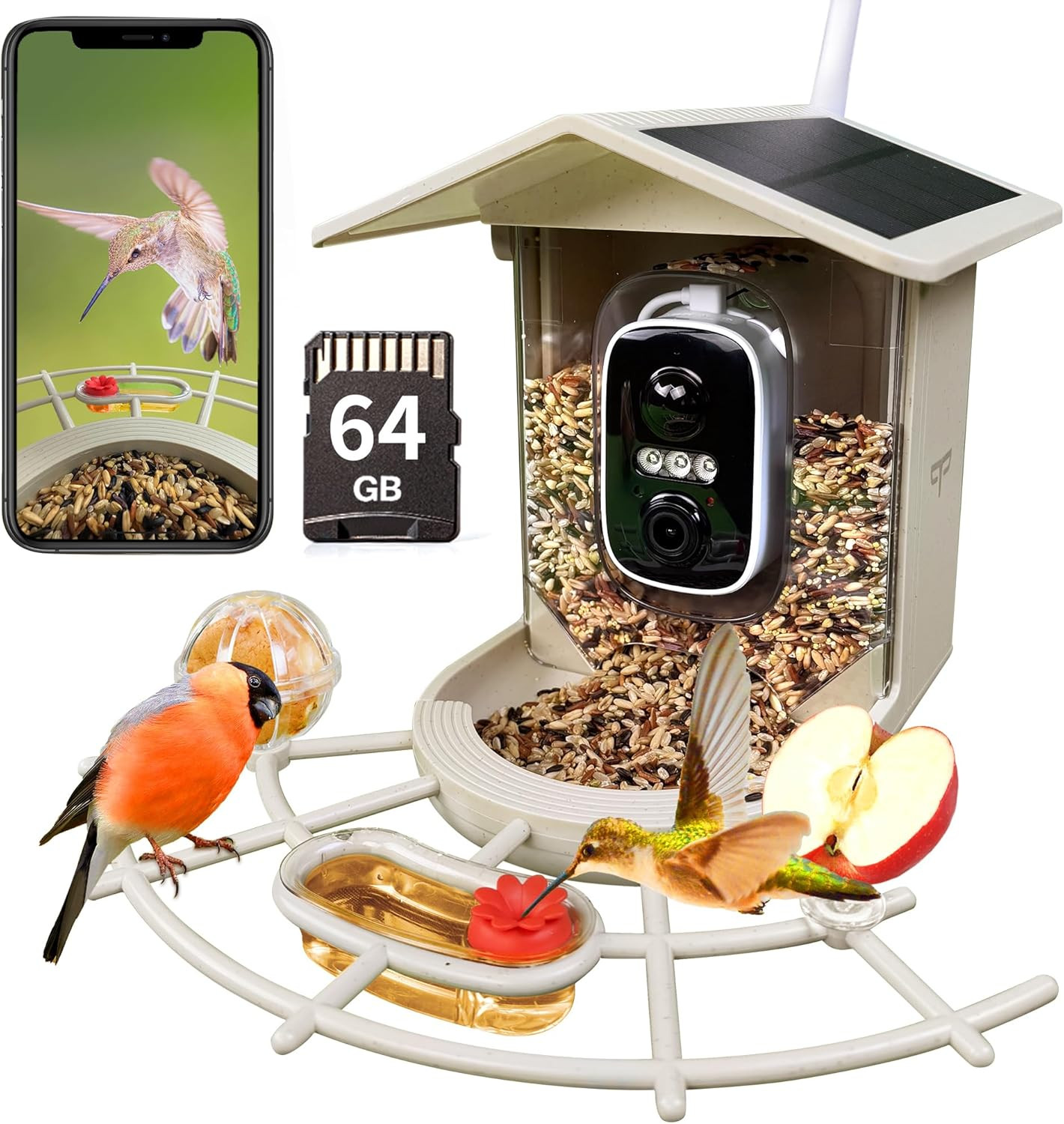 Mangiatoia per Uccelli con Telecamera 2K AI Paglia di Grano e SD 64GB