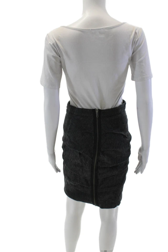 Falda lápiz gris plisada metálica hasta la rodilla Yigal Azrouel para mujer talla 6 Foto 3 de 4