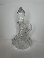 Oil Vinegar Cruet With Faceted Teardrop Stopper Vintage Cut Glass