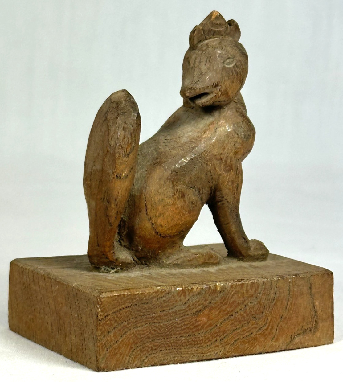 Japanese Mulberry Wood Inari Fox Carving Hoju Jewel Folk Art Statue Bekoning