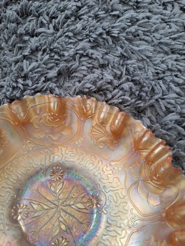 VINTAGE FENTON CARNIVAL GLASS BOWL FENTON DRAGON & LOTUS MARIGOLD RUFFLE BOWL - Picture 9 of 14