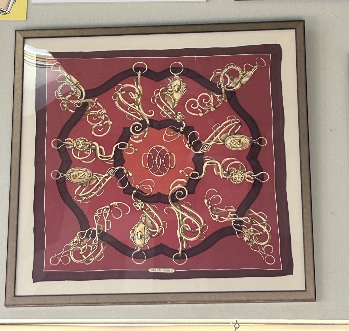 HERMES PARIS スカーフ 馬具柄 レッド Hermes Carre 90 Silk Scarf Red Horse Tack Pattern Elegant Used