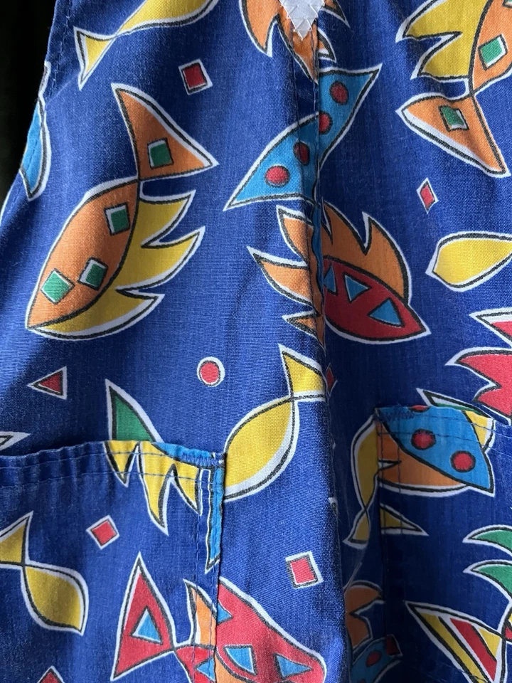 VTG Oshkosh B’Gosh Vestbak Shortalls Red Denim Abstract Fish 80’s 90’s 4T - 6T - Image 4 of 4