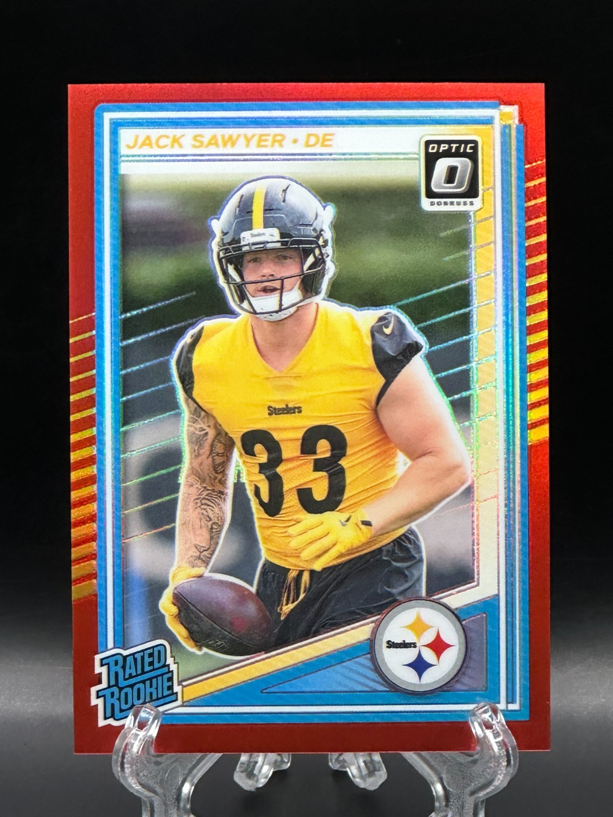 Jack Sawyer 2025 Donruss Optic Rated Rookie Red Prizm /149 RC Steelers #220