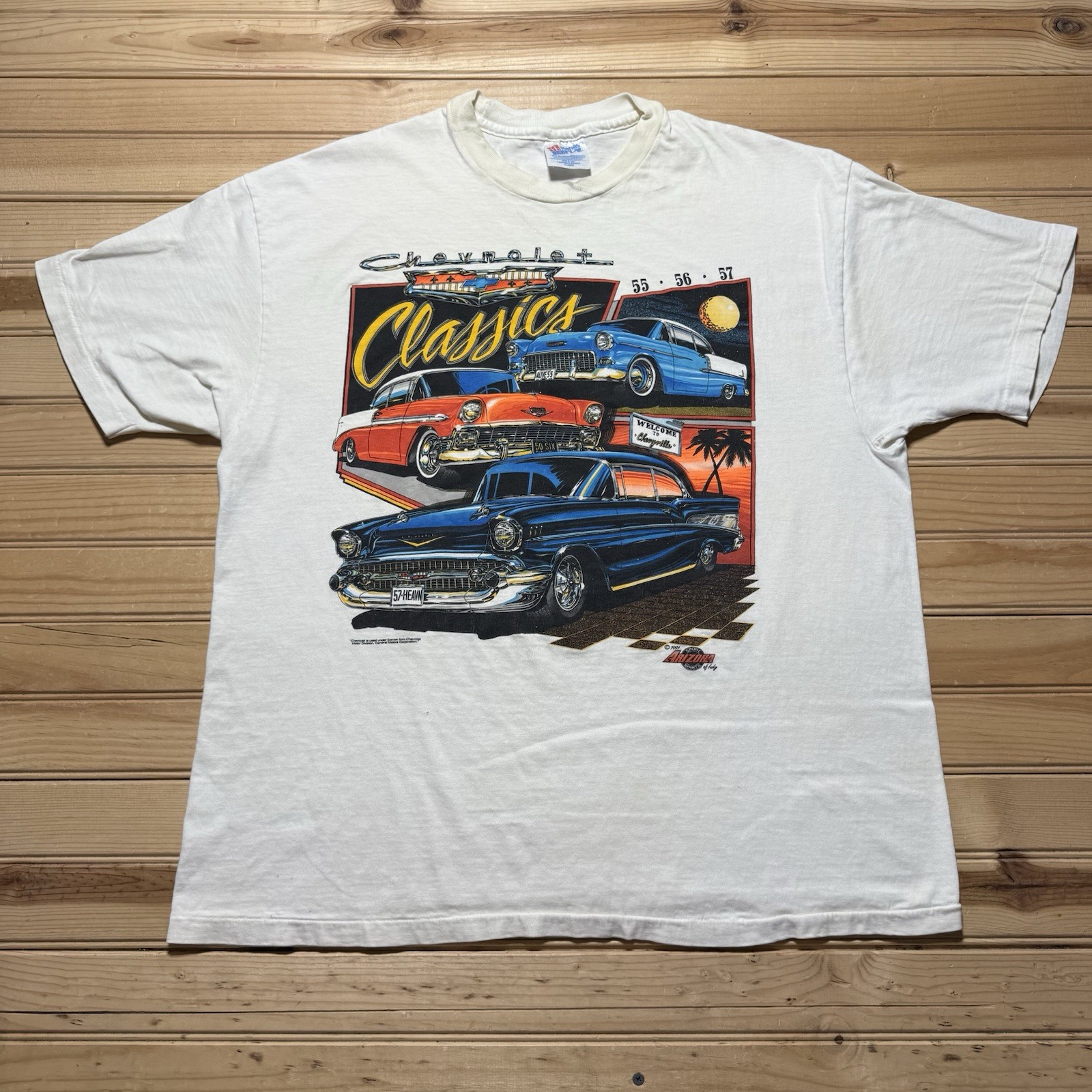 Vintage 90s Andy’s 57 Chevy Car Graphic T-Shirt USA Made Single Stitch - Size XL